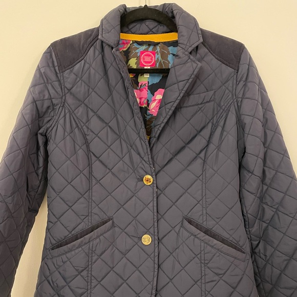 Joules Quilted Navy Jacket with Brown Elbow Patches Size 6 - Picture 2 of 10